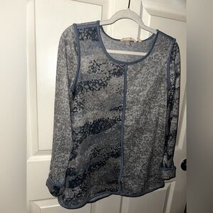 Soft Surroundings Gray blocked patterned long sleeve Blouse XS office fall